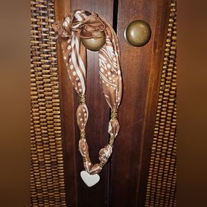 Peach Colored Scarf Necklace Patterned Necklace with Gold Accents